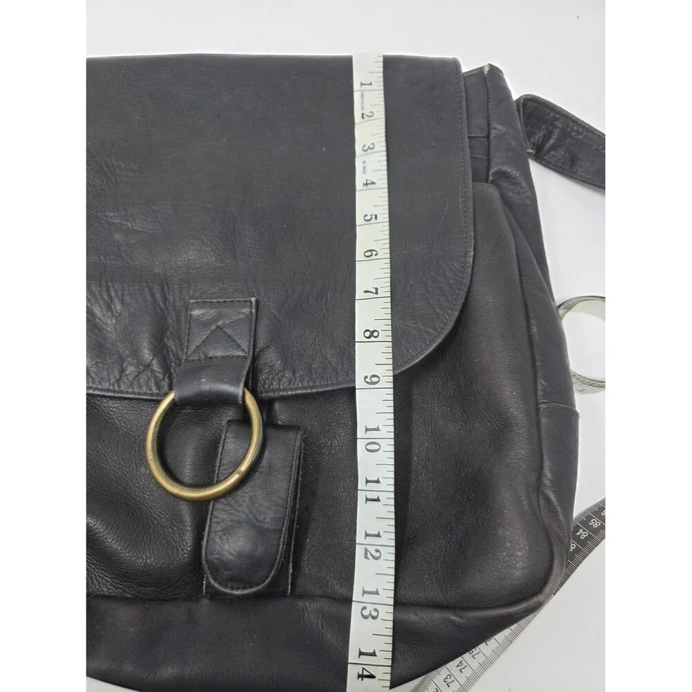Black Genuine Leather Messenger Bag Crossbody Hair-On-Hide Interior Flap